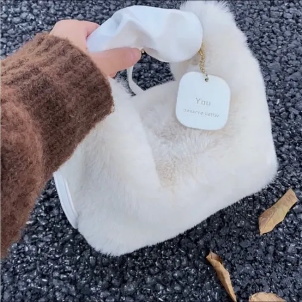 White Y2K Faux Fur Soft Two-way Crossbody Mini Handbag Purse - Image 4