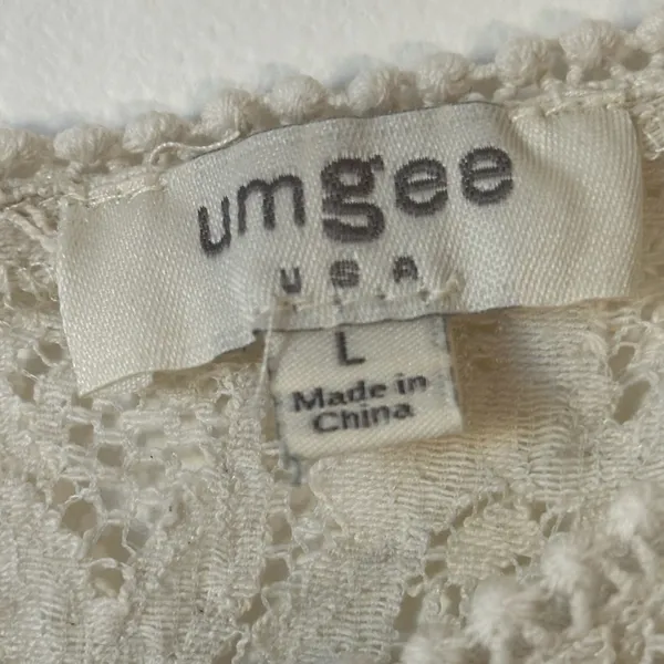 Umgee USA Teal Linen‎ Blend Lace Trim Boho Top Short Sleeve Keyhole Back Large - Image 3
