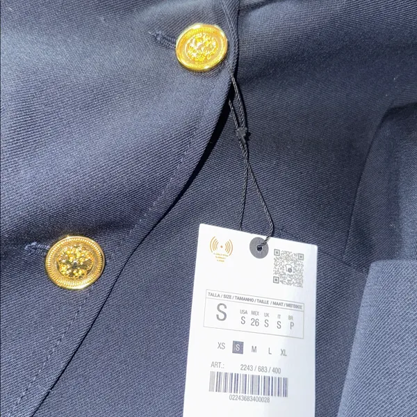 NWT Zara Navy Tailored Suit Blazers Gold Embellished Buttons 2243/683/400 Smal - Image 7