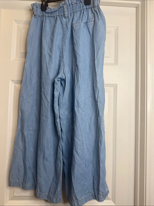 Zara Tencel 21975 High-Waist Wide Leg Light Blue Denim Culottes Sz S - Image 5