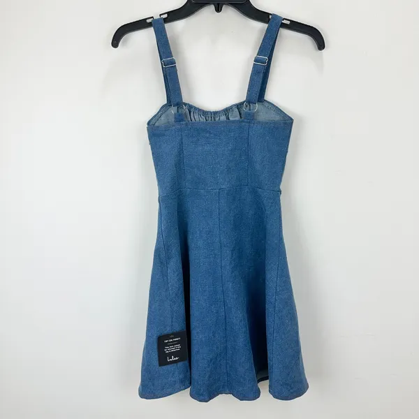 Lulus Considered Charisma Blue Chambray Bustier Mini Dress Cute A Line Small NWT - Image 8