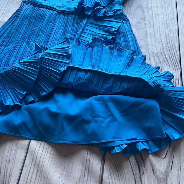 Amur Kelce Cobalt Blue Pleated Flounce Mini Dress - Image 9