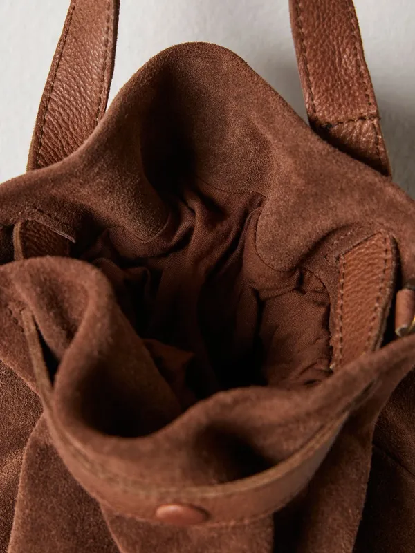 Free People Brown Suede Gathered Suki Mini Tote Bag - Women Bags NWT - Image 5
