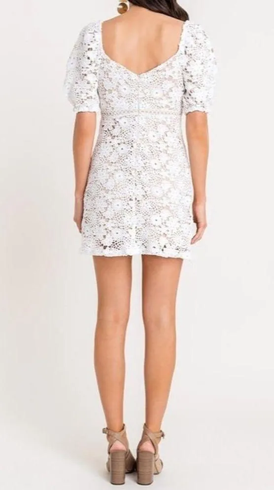 Lush Puff Sleeve Crochet Lace Mini Dress White Size Medium NWT - Image 5