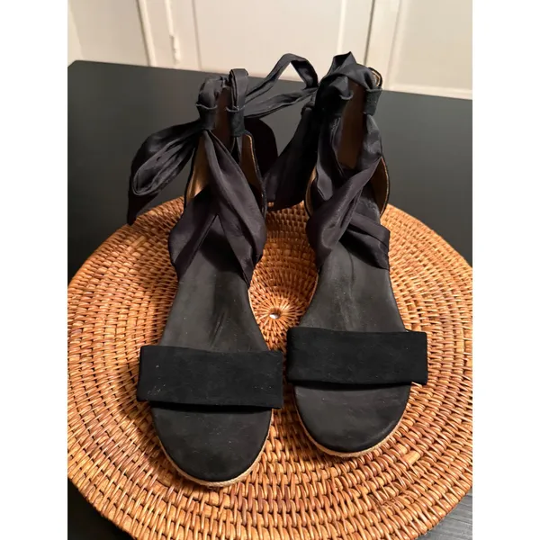 UGG‎ Trina Black Suede Espadrille Wedge Ankle Tie Sandals 1019106 - Image 3