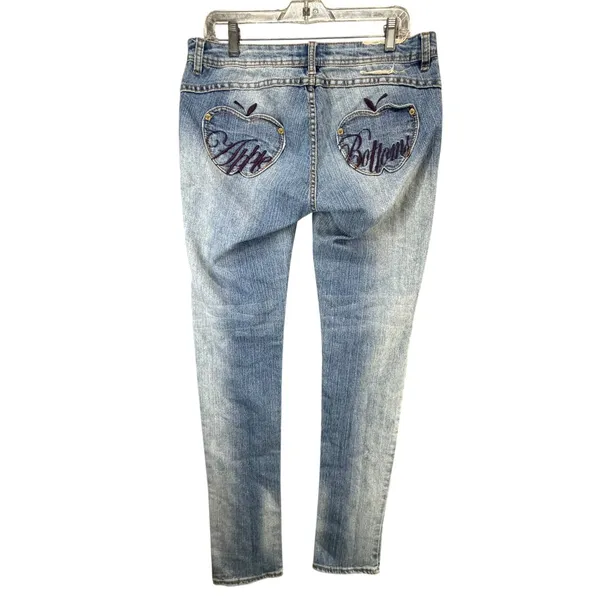 Vintage Apple Bottoms Y2K Jeans Womens 34x34 9/10 Blue Gold Accents Low Rise - Image 3