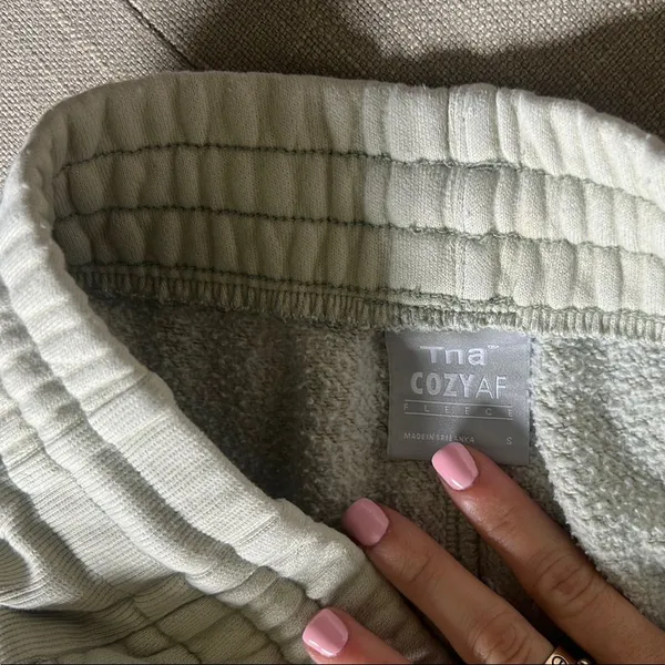TNA Aritzia Cozy Af Fleece Sweatpants Jogger Sage Green Pockets Size Small - Image 5