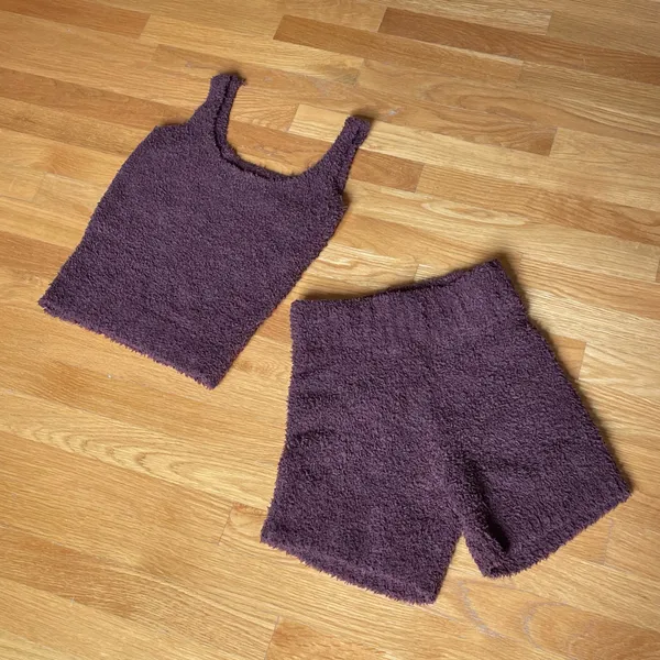 SKIMS Cozy Knit Garnet Brown Shorts & Cami Lounge Set XXS/XS - Image 4