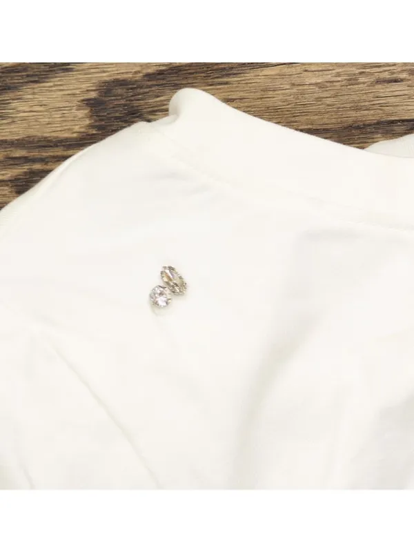A New Day Embellished Rhinestone Sequin Short Sleeve Mini Shirt Dress White S - Image 6