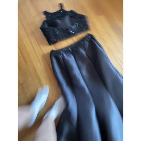 Morilee Dress Set Womens 12 Black Beaded Halter Crop Top Long Skirt Formal Prom - Image 8
