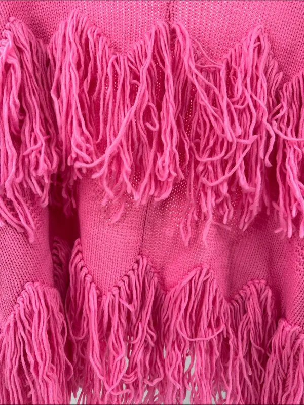 POL Pink Fringe open front oversized cardigan Sweater S boho casual fall winter - Image 5