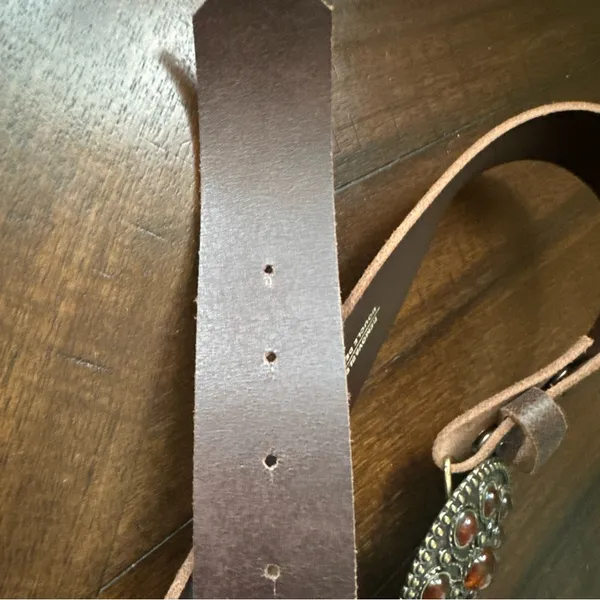 Women's Belt - BROWN‎ Leather - ORANGE STONES BUCKLE - Size 90/36 - Image 5