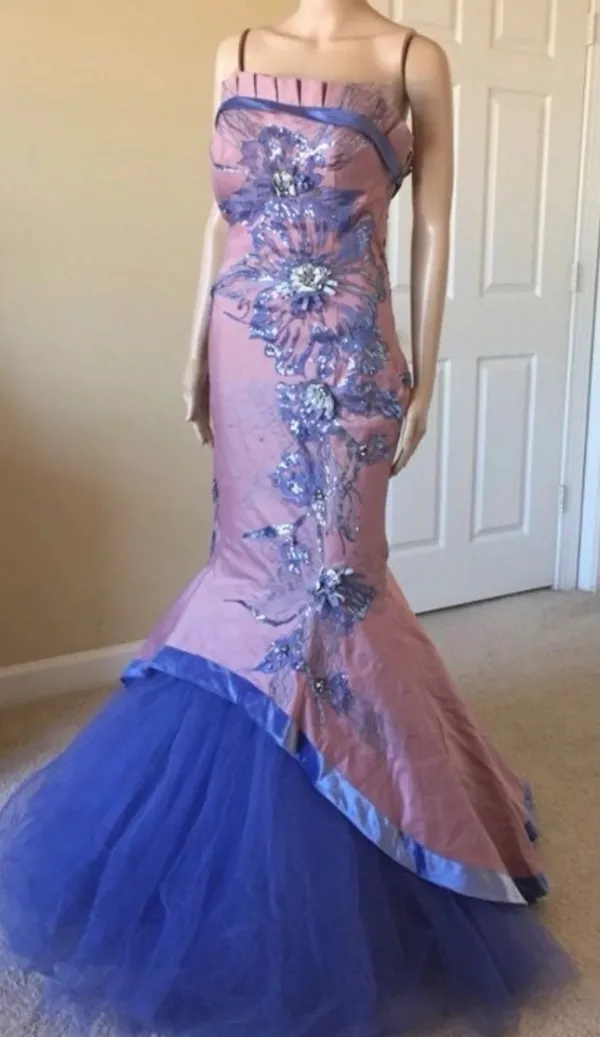 Elegant Pink and Purple Floral Mermaid Wedding Dress - Image 2