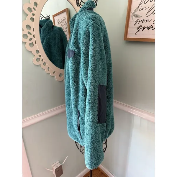 LL Bean Fleece Jacket Womens 1X‎ Teal Excellent High Pile Sherpa Full Zip - Image 6