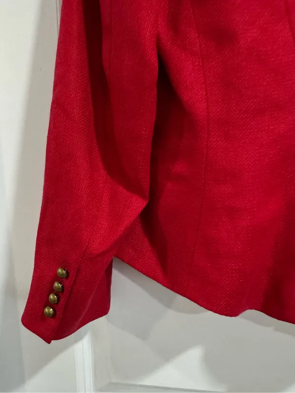 LAUREN Ralph Lauren Red Linen Military Jacket Mandarin Collar Brass Buttons Sz 6 - Image 8