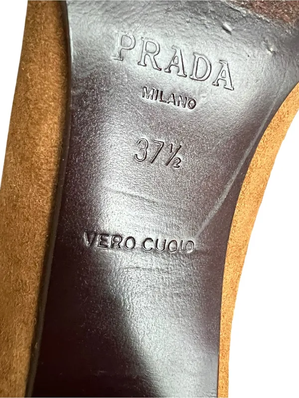 Prada Women’s Vintage Y2K Brown Suede Block Closed Toe Heels Size 37 1/2 - Image 10