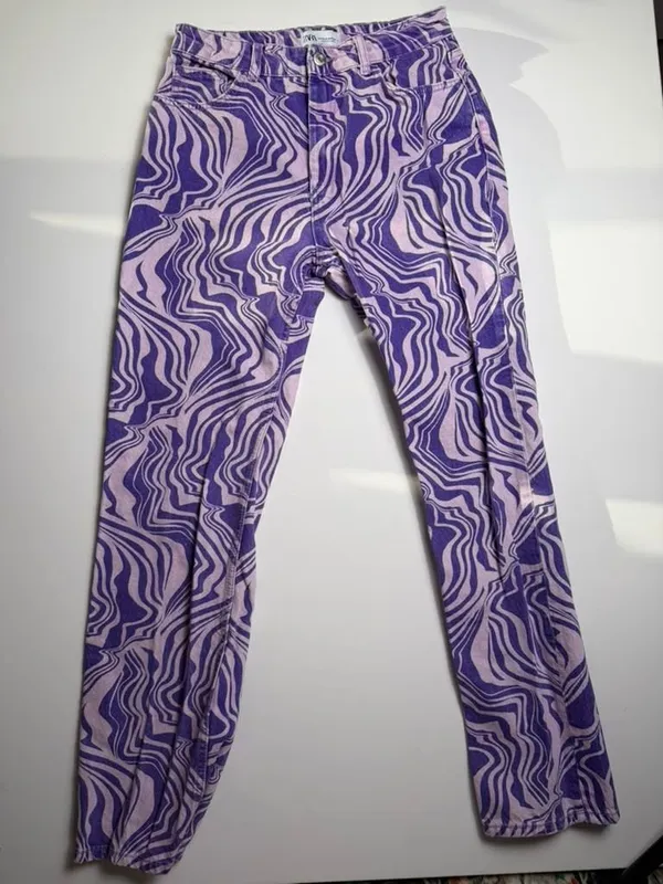 ZARA Funky Purple Pink Swirl Print Straight Leg Y2K Retro Jeans EUR 40 USA 8 - Image 4