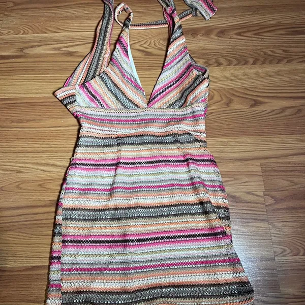 Kendall + Kylie Striped Multicolor Halter Dress. Size XS - Image 2