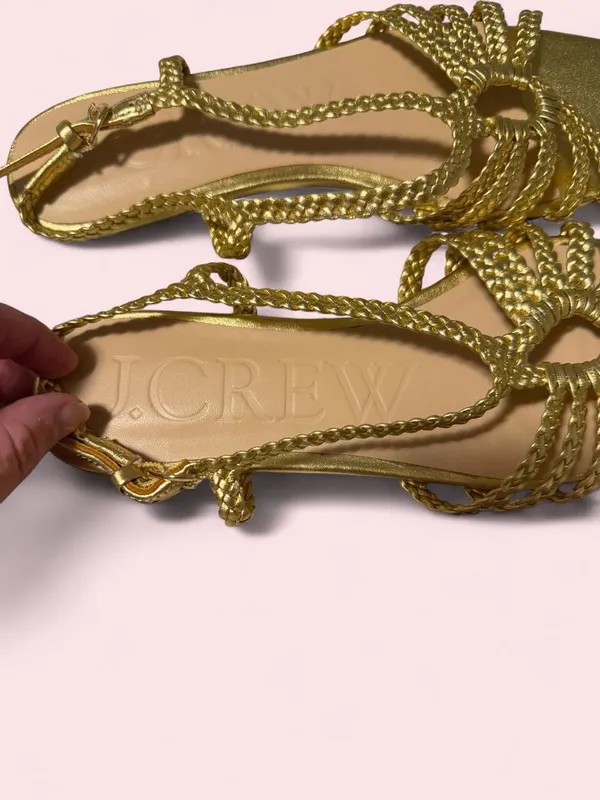 J. Crew Gold Braided-Strap Square-Toe Sandals - Image 5