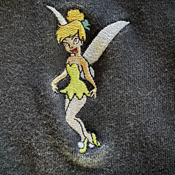 Disneyland Resort Tinkerbell Hoodie Full Zip Logo Pouch Pocket Cotton Black XL - Image 2