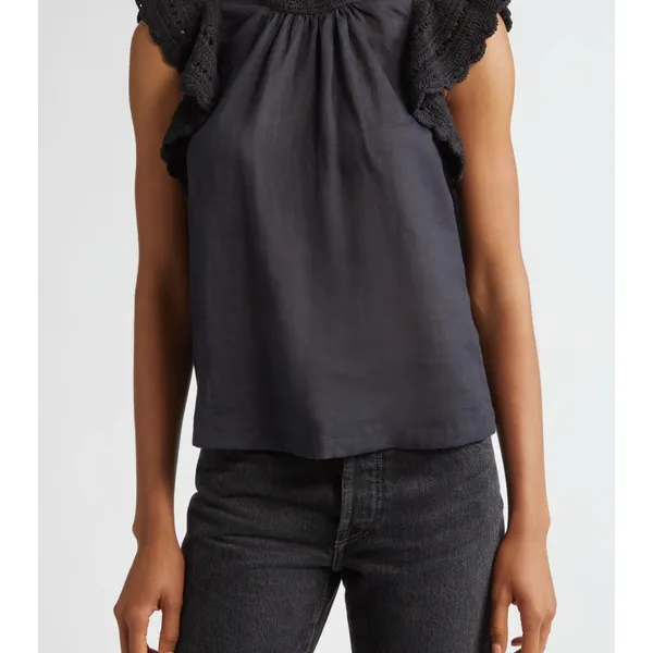 Ulla Johnson Handmade Kai Ramie black flounce Goth feminine blouse 10 - Image 15