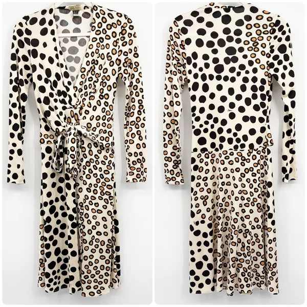 Issa London Womens 100% Silk Mixed Polka Dot Animal Print Wrap Front Dress 8 - Image 2