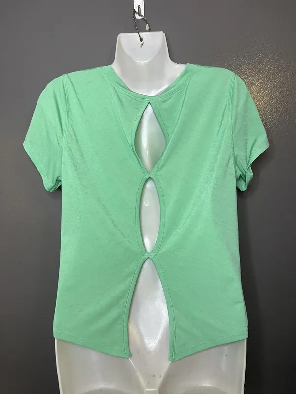 FP Movement Shirt Womens Medium Green V Neck Open Back Cutout Short Sleeve Yoga - Image 6