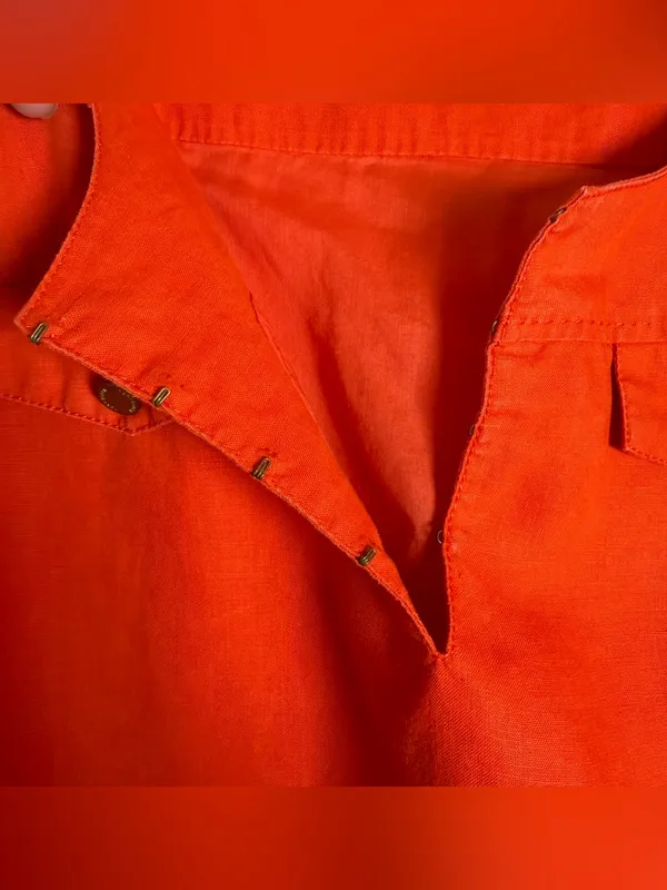 Tory Burch 100% Linen Shift Dress Orange Roll Tab Sleeve Mini Tunic Women’s 10 - Image 6