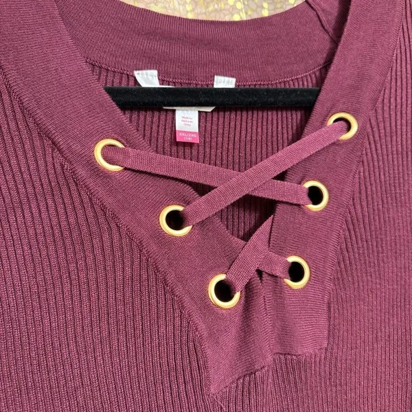 No Boundaries Burgundy Maroon Ribbed Stretchy‎ Lace Up Sweater XXL NWT - Image 3