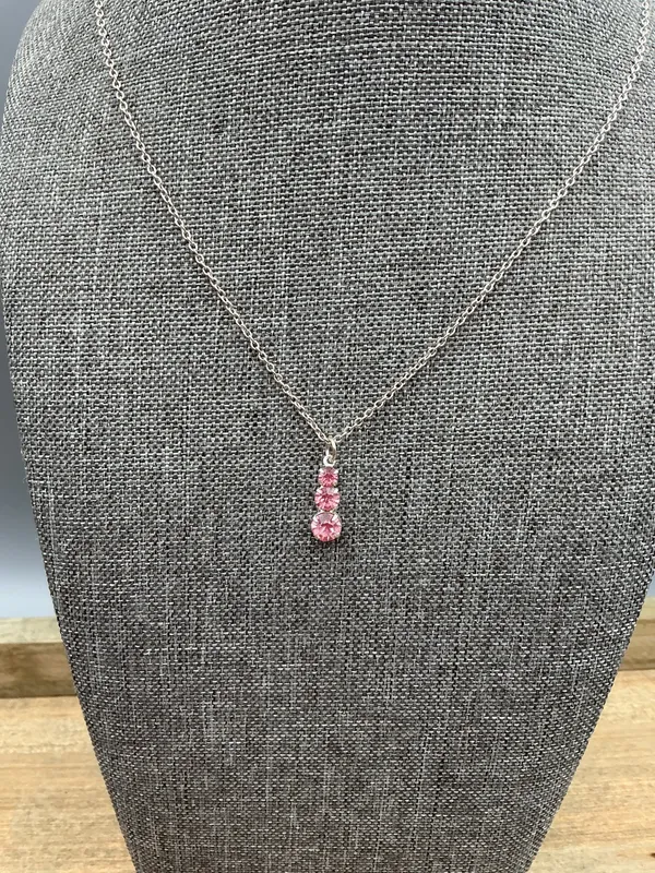 Korea Signed Silver Tone Pink Rhinestone Necklace - Image 4