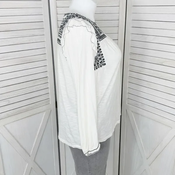 Fat‎ Face Martha Boho Embroidered V Neck Slub Knit Shirt Cream 12 Long Sleeve - Image 3