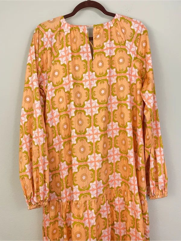 Ivy City Co Imogen Dress Orange Pink Floral Tie Neck Long Sleeve Maxi‎ Size XS - Image 10