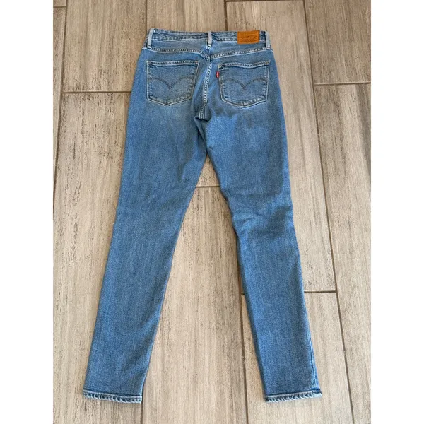 Levis 721 High Rise Skinny Jeans Blue Distressed Stretch Denim Womens Size 26 - Image 3