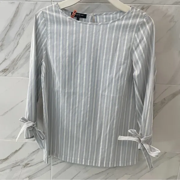Lafayette 148 Elaina Striped Tie Blouse top - Image 2