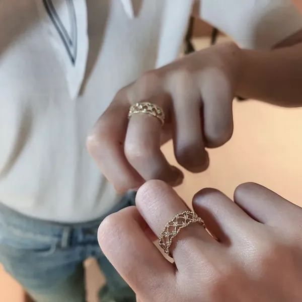 18K Gold Plated Adjustable Hollow Mesh Shape Open Ring for Women, Statement Ring - Image 3