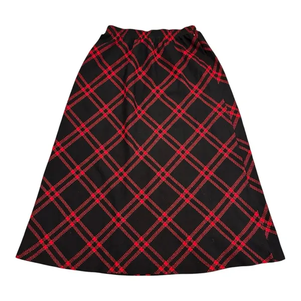 Ecco Eccobay Vintage Taylor Swift Style Red Black Plaid Wool A-Line Midi Skirt‎ Med - Image 2