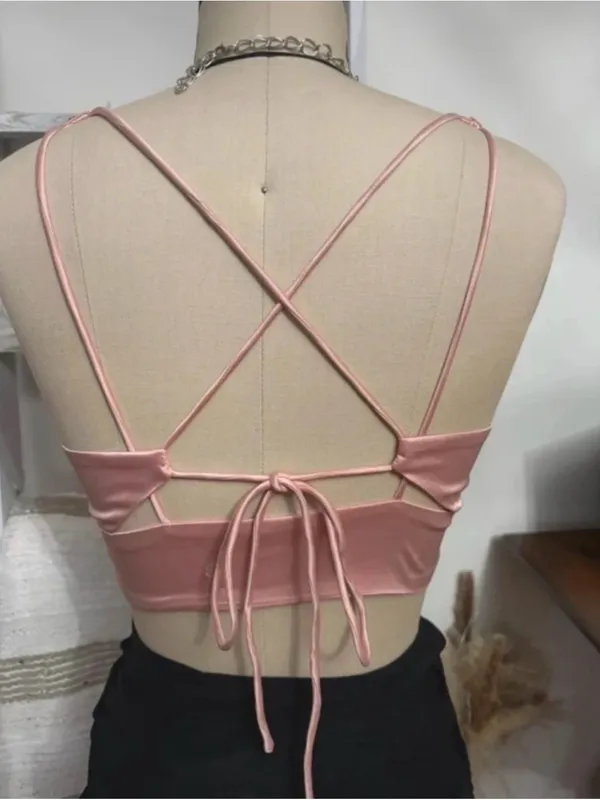 Free People Soft Pink Satin Crop Top W/ Open Back Size X-Small - Image 4