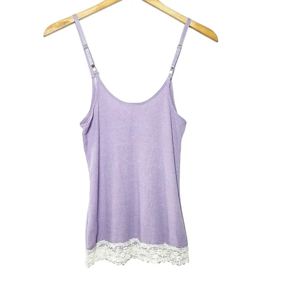 Urban Outfitters Y2K Out‎ From Under Lilac Lace Trim Ribbed Cami Tank Top Coquette Balletcore M - Image 4