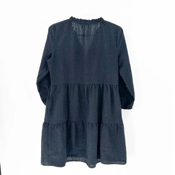 GAP tiered black textured babydoll mini dress puff sleeve summer winter chic - Image 7