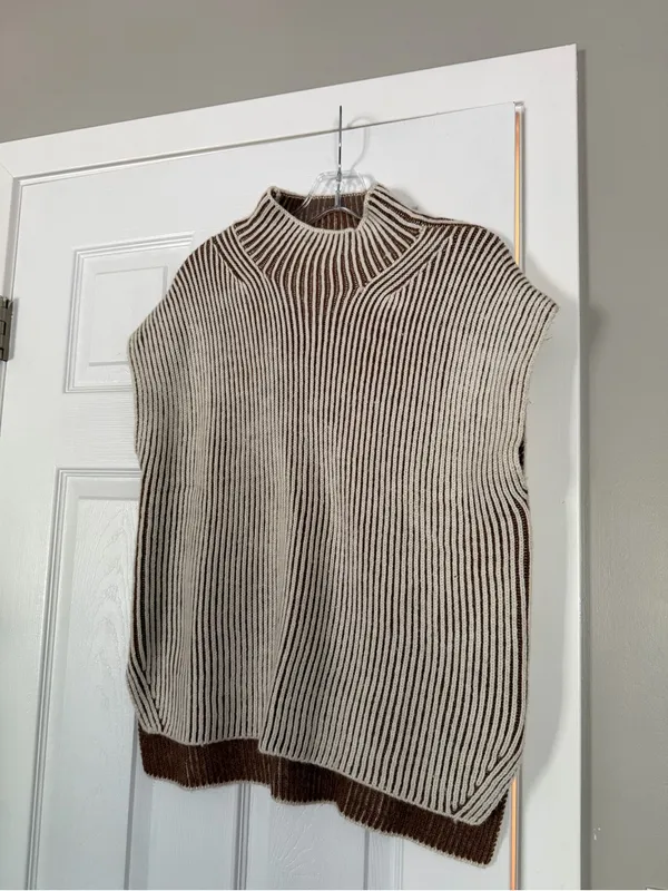 Varley Beige Ribbed Sweater Vest Top - Image 3