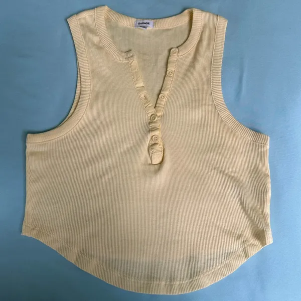 Garage butter yellow ribbed knit Henley tank top - Image 4