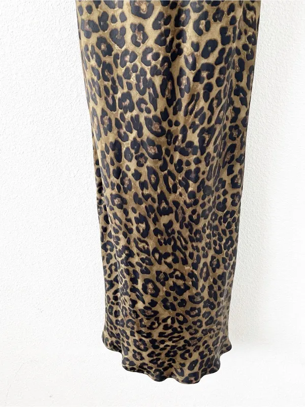 Zara Olive Green Leopard Print Satin Cowl Neck Slip Midi Dress - Image 5