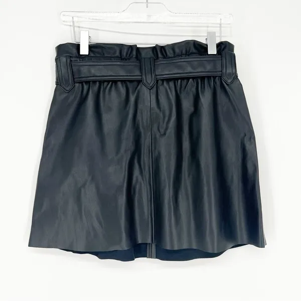 ZARA Faux Leather‎ Belted Mini Skirt Women's Size M Black Moto Chic - Image 3
