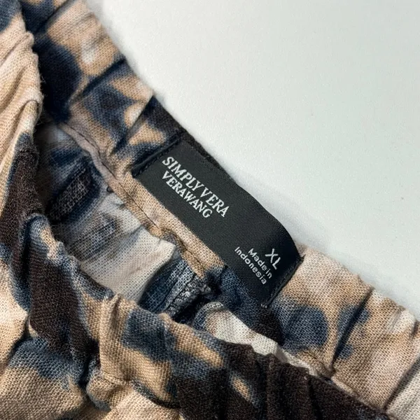 Simply Vera Vera Wang Skirt XL Tan Navy Tie Dye‎ Elastic Waist Midi A-Line - Image 3