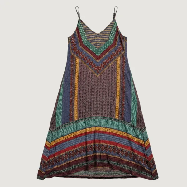 213 | Devi Boho Gypsy Geometric Print Flowy Rayon Maxi Dress Multicolor Womens M - Image 2