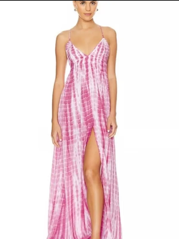 NEW Main Strip Tie-Dye halter Maxi Dress open back Pink beach SMALL - Image 3