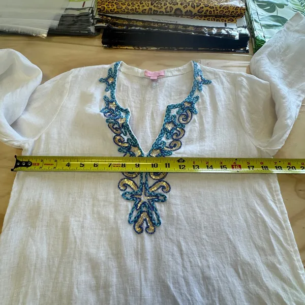 Lilly Pulitzer Amelia Island Tunic White Embroidered Beaded Sequin Small Boho‎ - Image 13