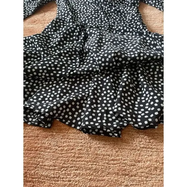 Princess Polly Black with White Floral Long Sleeve Mini Faux Wrap Dress Size 4 - Image 4