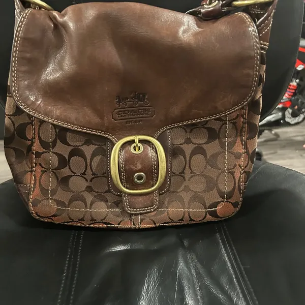 Coach Brown Leather and Canvas Shoulder Bag - Image 8