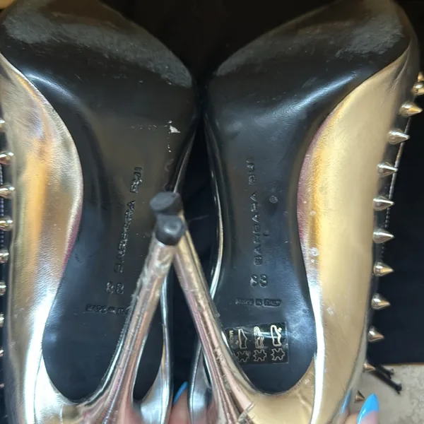 Barbara Bui Paris Spiked Studded Silver Stilletto Heels Size 7 - Image 10